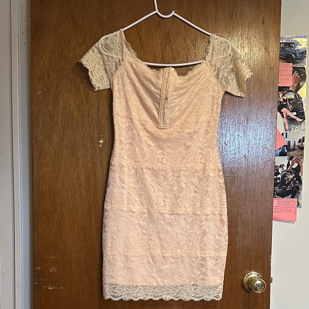 Guess Lace Mini Dress in Soft Beige